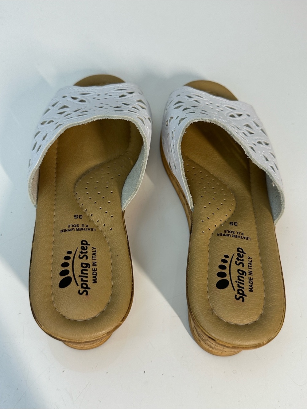 Spring Step Estella White Leather Wedge Slide Sandals Size 35(5) - Picture 8 of 13